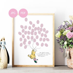 Libro de visitas de Winnie The Pooh para huellas dactilares, libro de visitas alternativo, póster de árbol de huellas dactilares, baby shower de Pooh, descarga instantánea, 16 x 20, 11 x 14 pulgadas