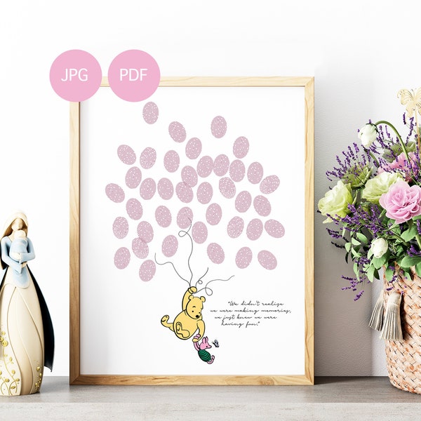 Winnie The Pooh Guestbook for Thumb Prints Alternative Guest Book Fingerprint Tree Poster Pooh Baby Shower Instant Download 16x20, 11x14in
