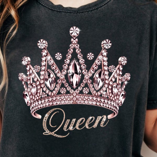 Pink Rhinestone Queen Crown PNG, Glam Birthday Design (Digital Download)