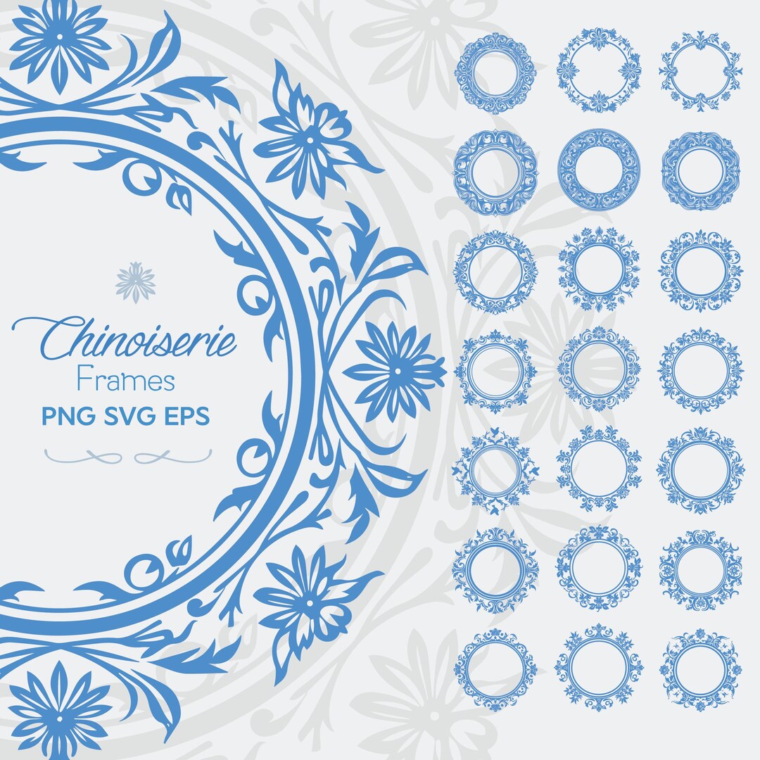 Vintage Chinoiserie Frames SVG PNG, Floral Coquette Round Wreath ...