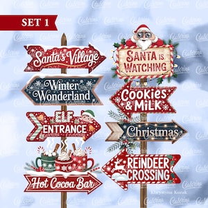 Santa’s Village Printable Signs – Christmas Direction Arrows & Hot Cocoa Bar Decor