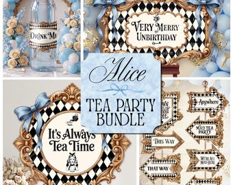 Alice im Wunderland Party Bundle zum Ausdrucken, Teeparty Dekor, Onederland Geburtstagsset