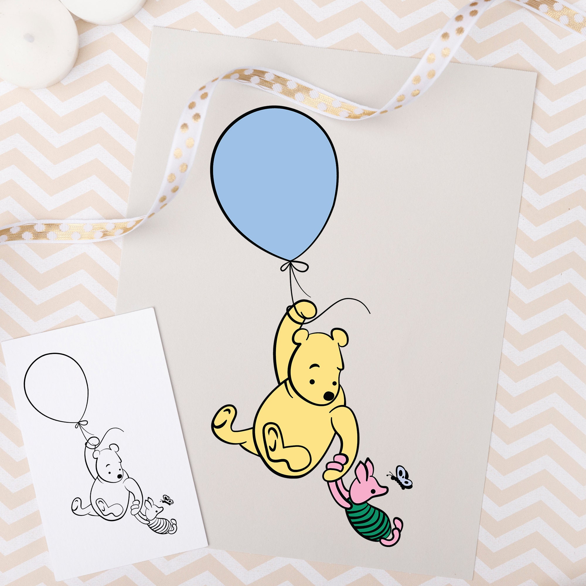 Classic Pooh and Piglet SVG, Blue Balloon, Nursery Decor for