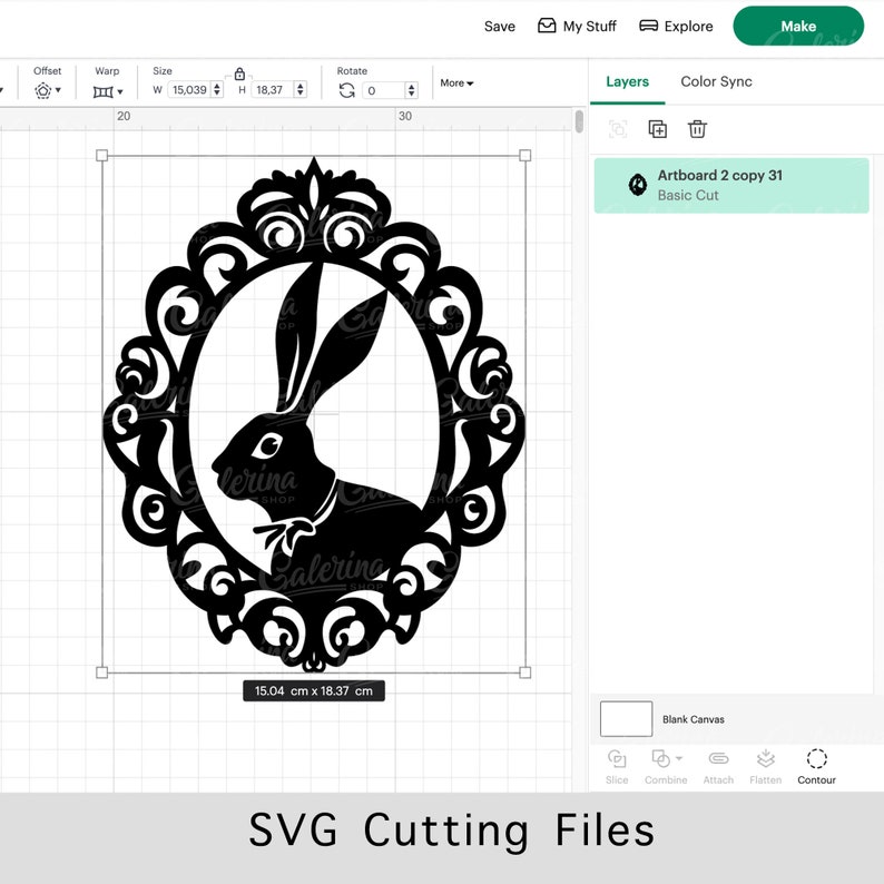 May include: A black silhouette of a rabbit inside a decorative ornate frame. The frame is detailed with intricate swirls and curves. The image is 15.04 cm by 18.37 cm.