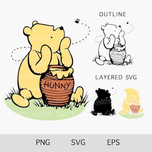 Winnie The Pooh SVG, PNG, Pooh Baby Shower, Classic Pooh, Cake Topper, Nursery Decor, Cricut Silhouette Glowforge Cutting File, Sublimation