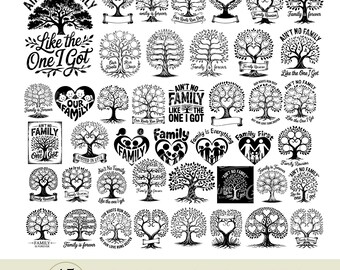 Paquete SVG de reunión familiar: diseños de árboles y corazones, diseño de camiseta "Love Roots", "Juntos para siempre" PNG