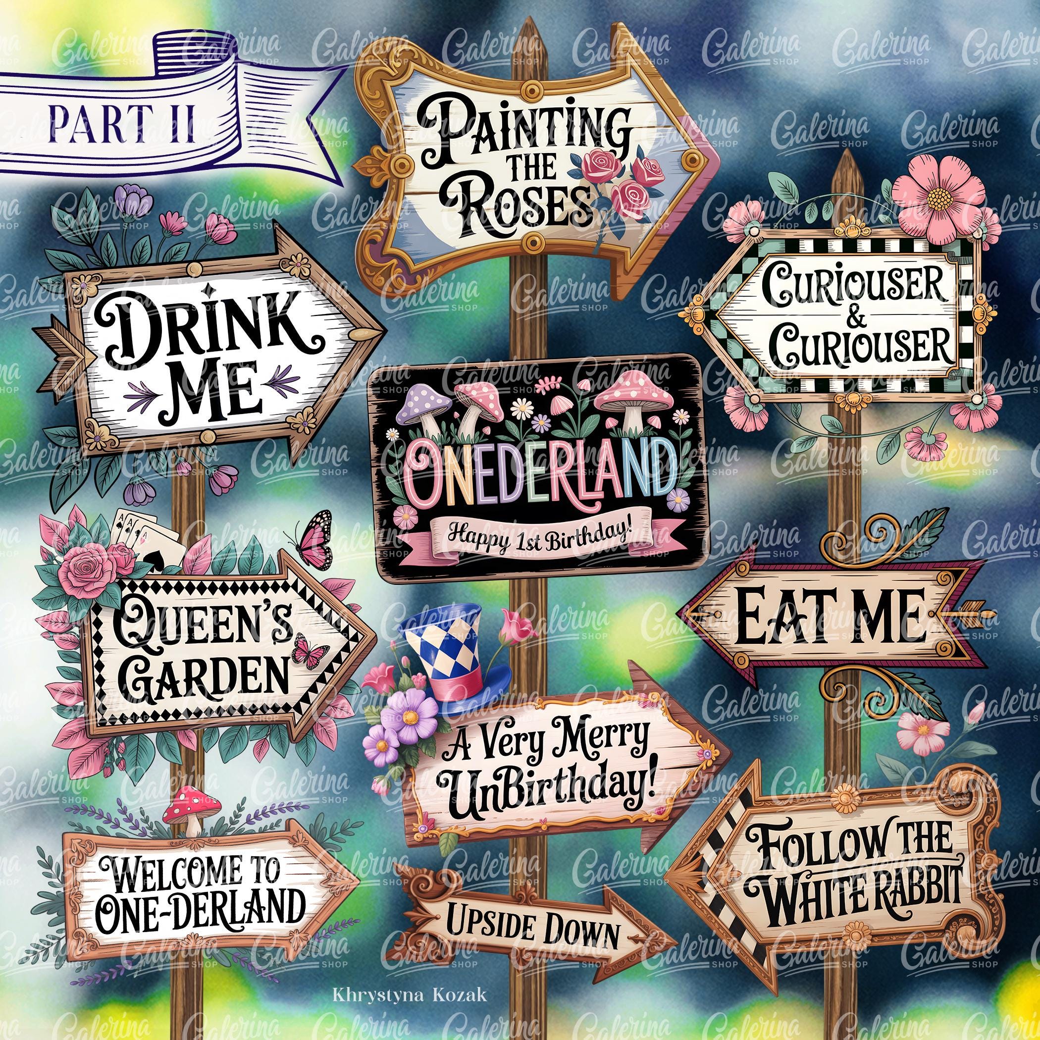 Alice in Wonderland Party Signs: Directional Arrows, Mad Hatter