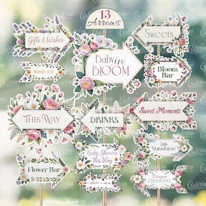 Baby in Bloom Directional Arrows Signs, Floral Baby Shower Printable Decor Bundle