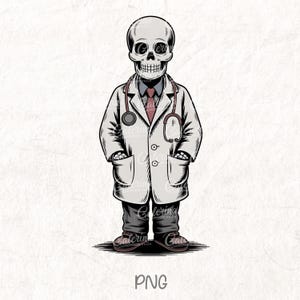 Skeleton Doctor PNG – Funny Medical Halloween Clipart for Sublimation & Spooky Season Designs, Occupations Art.