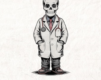 Skelett Doktor PNG - Lustige medizinische Halloween Clipart für Sublimation & gruselige Saison Designs, Berufe Kunst.