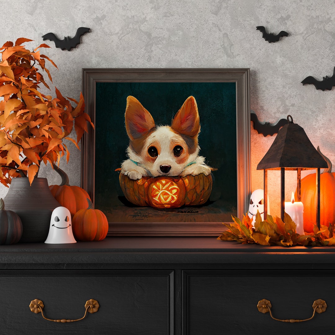 Halloween Picture of Corgi in Pumpkin Halloween Printable - Etsy