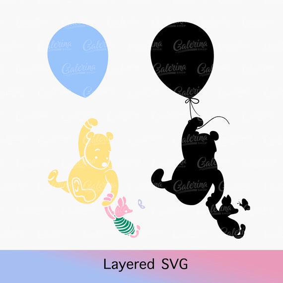 Classic Pooh and Piglet SVG, Blue Balloon, Nursery Decor for