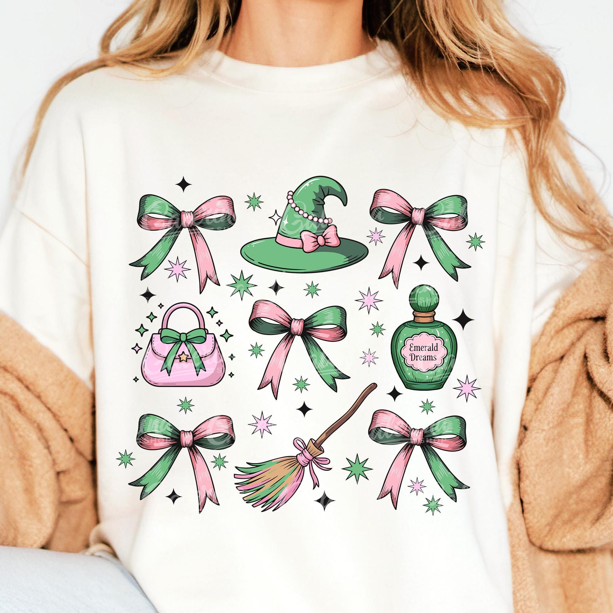 Coquette Bow Wicked Vibes PNG, Pink Green Aesthetic Clipart, Wizard of Oz Magic Girl Birthday, Cute Y2K Witch Sublimation Art