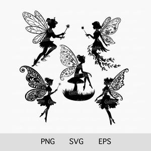 Fairy Silhouette SVG Bundle: Magical Butterfly Fairy Art PNG & Fantasy Clipart for Cricut, Sublimation, Classic Fairytale PNG Art Vector Set