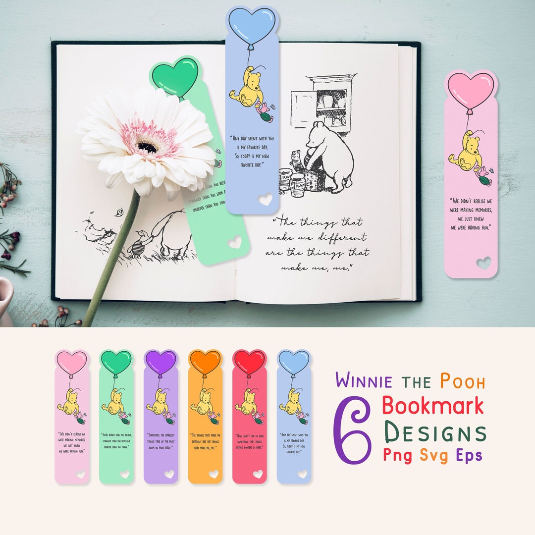 Bookmark Svg Png Winnie the Pooh Svg Quotes Colored Bookmark Bundle ...
