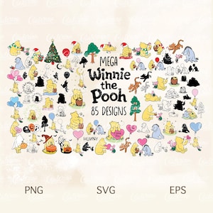 Winnie the Pooh Mega Bundle of 85 Svg/Png Cliparts + Classic Pooh Holiday Collections, Baby Shower, Nursery Decor, Cricut, Sublimation