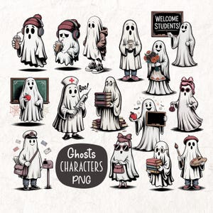 Halloween Ghost Job Clipart PNG-paket, sublimeringsgrafik (digital nedladdning)