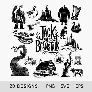 Jack and the Beanstalk SVG Bundle, Classic Fairytale Story Clipart, Magic Beans Art, Fantasy Kids Files for Cricut & Silhouette, Sublimation