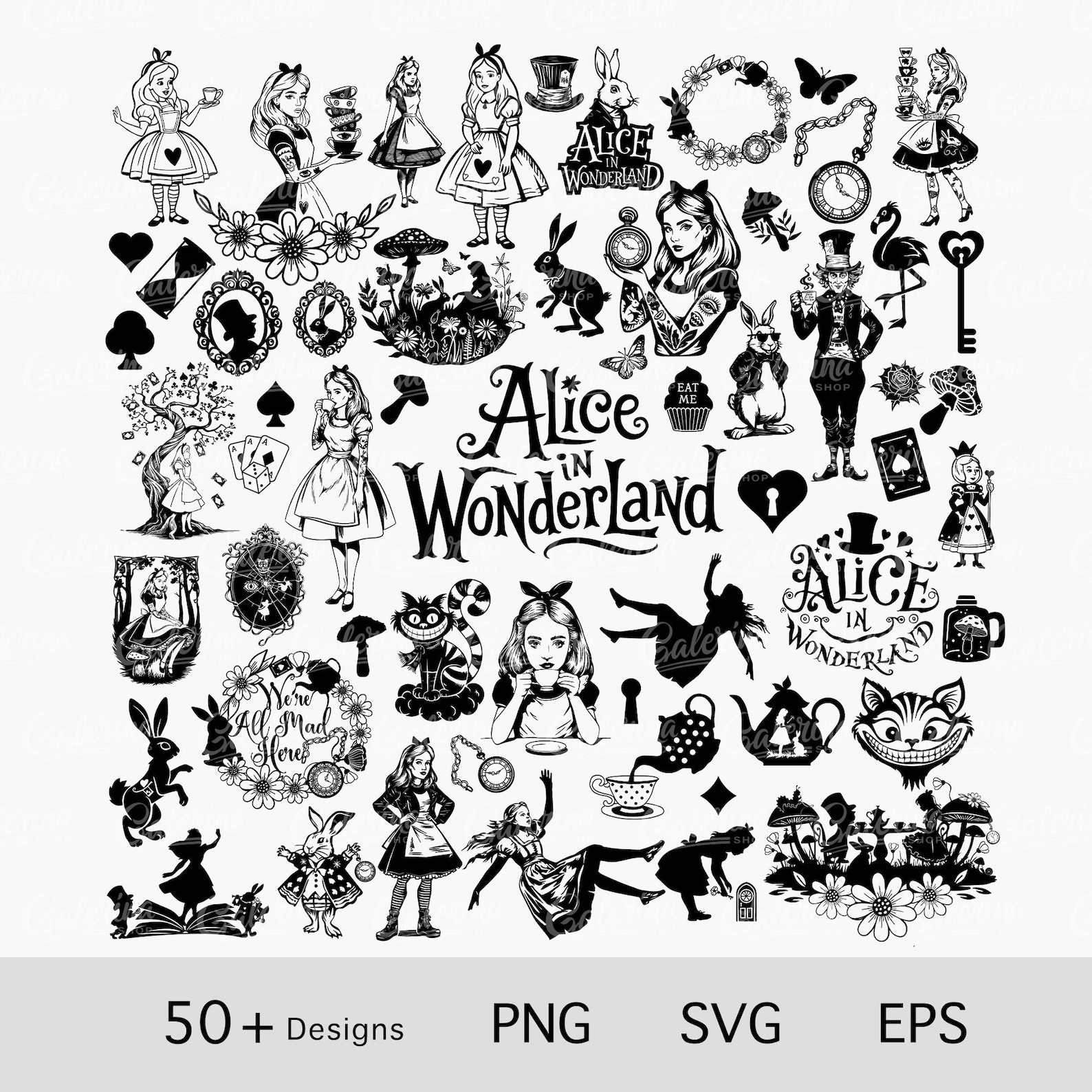 Alice in Wonderland SVG Bundle: Silhouette, Cricut Files, Tea Party PNG ...
