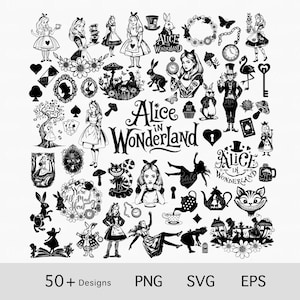 Alice in Wonderland Svg, Clipart, Bundle of 55+ Cricut, Silhouette Cutting file, Unique Alice Svg, Book Svg, Fairy Tale Svg, Tea Party Svg