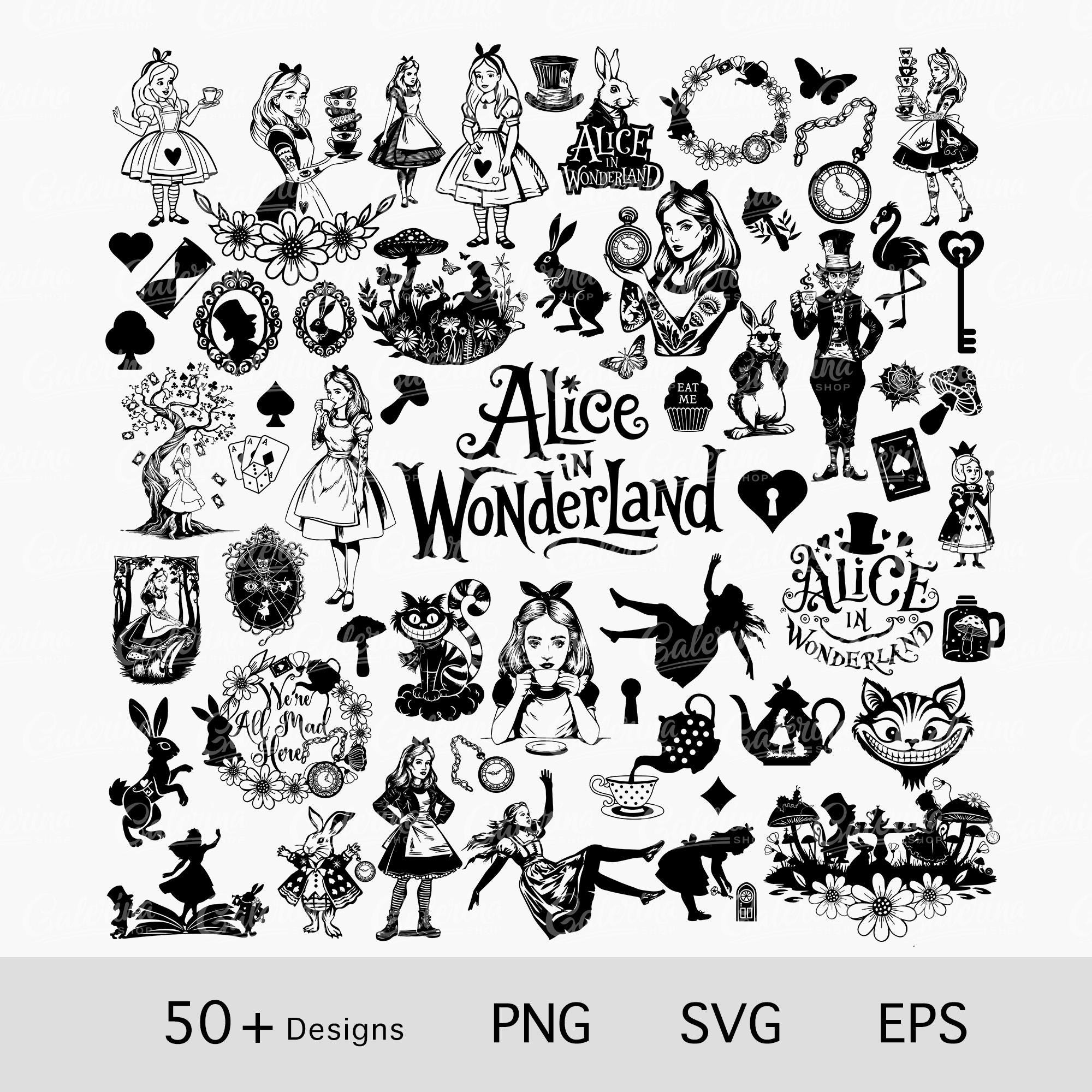Alice in Wonderland SVG Bundle: Silhouette, Cricut Files, Tea Party PNG ...
