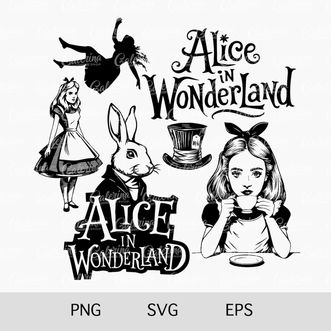 Alice in Wonderland SVG Bundle: Vintage Clipart, Tea Party PNG, Alice ...
