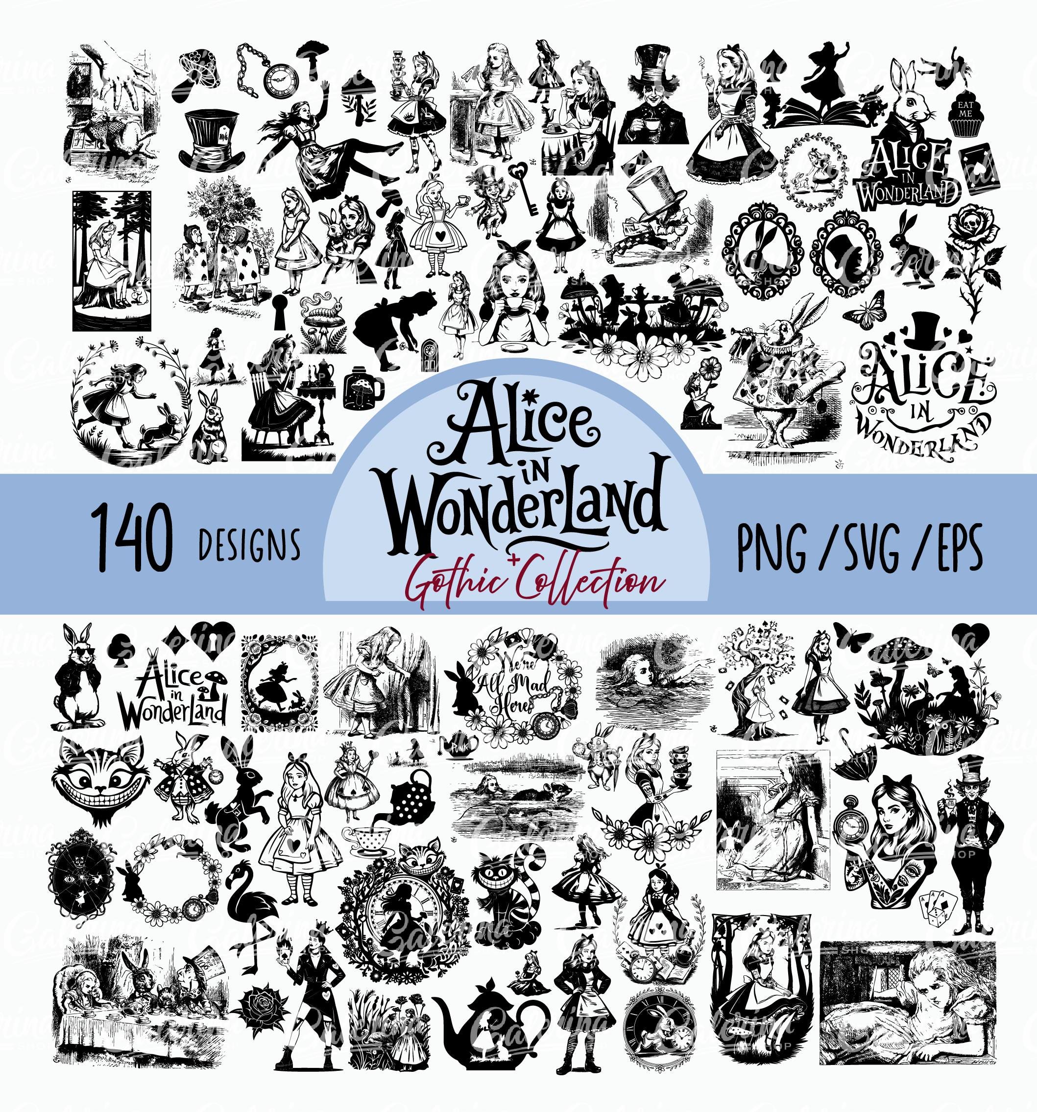 Alice in Wonderland SVG Bundle, 140 Gothic Collection Dark PNG Cricut ...