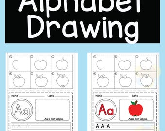 Werkbladen alfabettekenen voor kinderen: leren tekenen (afdrukbaar pdf-bestand)