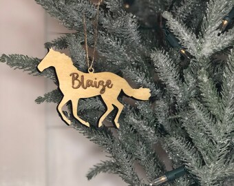 GRAY BROWN HORSE PERSONALIZED CHRISTMAS ORNAMENT 