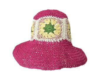 Crochet Sun Straw Hat for Outdoors Summer, Size Adjustable Foldable Light Gifts for Her