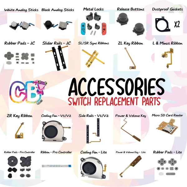 Accessories, Add-Ons, Nintendo Switch Joy-Con Replacement Parts, Switch Lite, Analog Stick 3D Rocker, Fan, Rubber Pads, Metal Locks