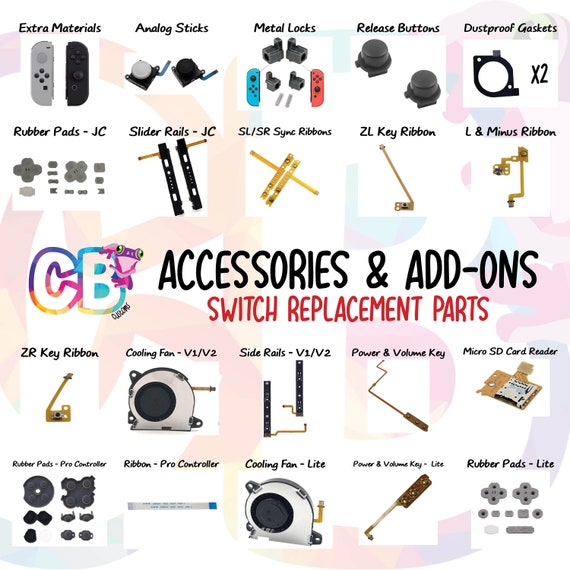 Accessories, Add-ons, Nintendo Switch Joy-con Replacement Parts, Switch Lite,  Analog Stick 3D Rocker, Fan, Rubber Pads, Metal Locks 