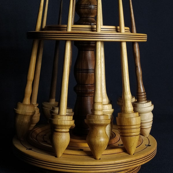 Rotating Tilia & Walnut Wood Spindle Stand - 24 Spindle Capacity