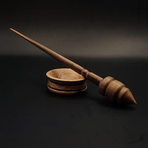Walnut Support Spindle Set – 15g / 0.53oz, 23cm / 9.05in – With Walnut Support Bowl | Lightweight Spindle for Fine Supported Spinning