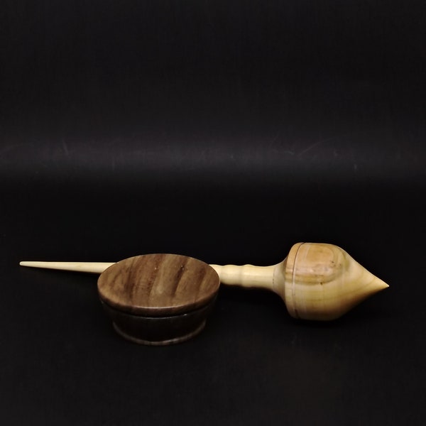 Exquisite Myrobalan Plum and Pear Support Spindle: 21.5 cm / 40 grams with Walnut Support Bowl