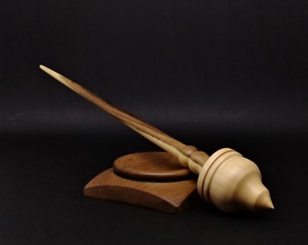 Premium Pear Whorl and Walnut Shaft Support Spindle Set: 25 cm Length, 33 grams, with 6.5 cm Diameter Support Bowl