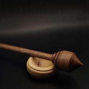 Walnut Support Spindle Set – 28g / 0.98oz, 27cm / 10.62in – With Apple Support Bowl | Medium Spindle for Supported Spinning