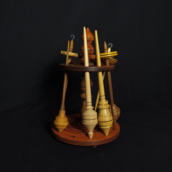 Spindle Stand for 12 Spindles - Elm and Walnut Organizer