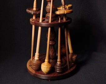 Classic Walnut Wood Spindle Stand for 12 Spindles: 30 cm Height, Disassembled for Assembly, Protective Oil Coating