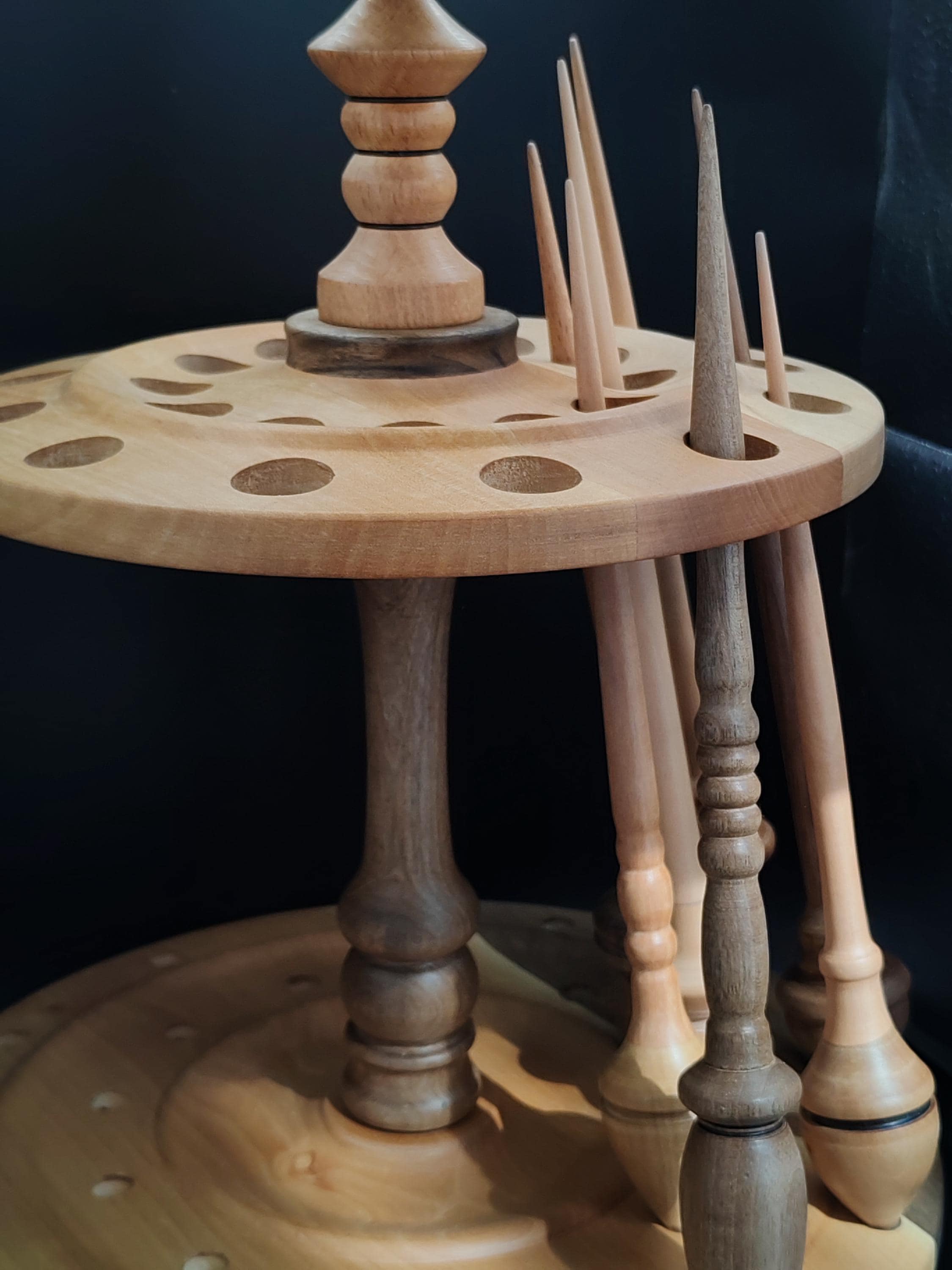 Store Spindle Rack Rotating Spindle Stand for 24 Spindles – Walnut Pear Organizer for ...