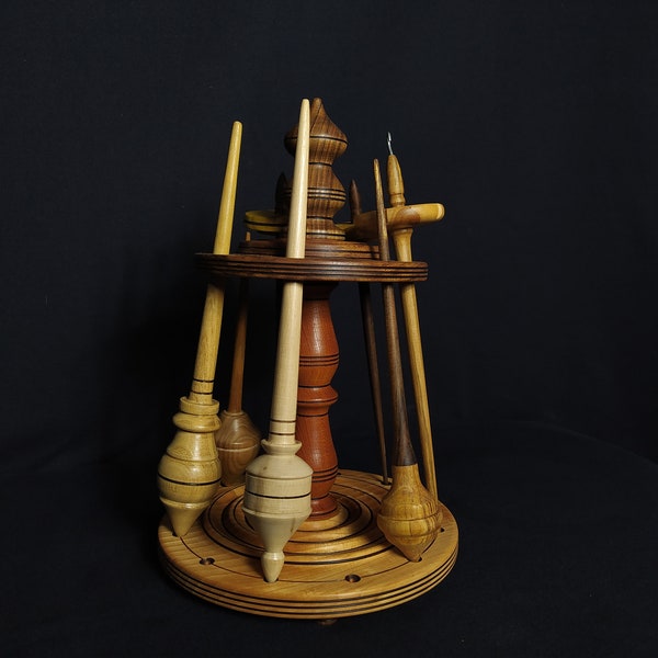 Artisan Spindle Stand for 12 Spindles - Hornbeam, Red Elm, and Walnut