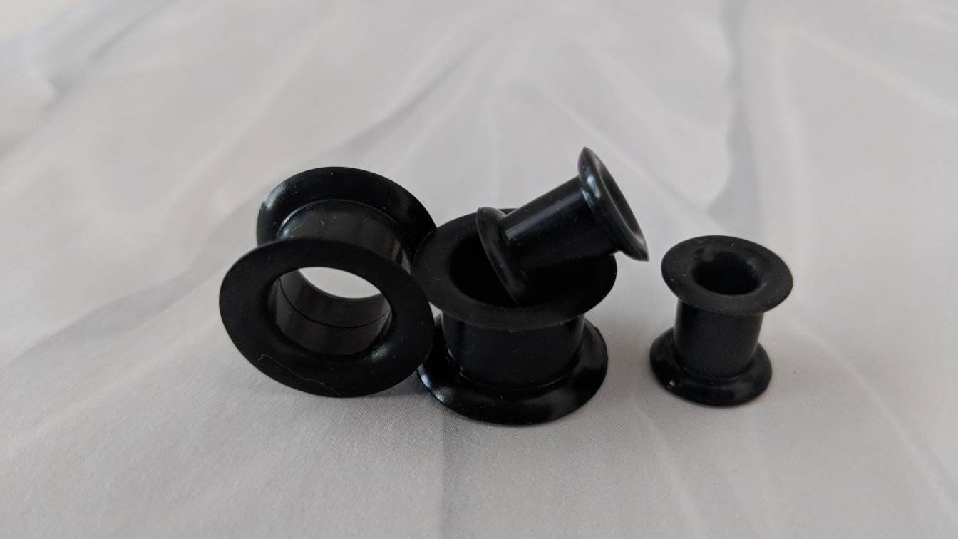 Pair Black Silicone Ear Flesh Tunnels Ear Piercing Double Etsy