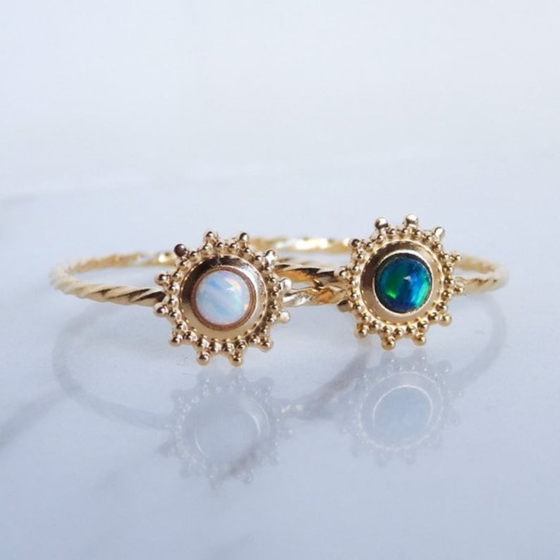 14k Gold Opal Ring Gifts For Her Natural Opal Ring Stacking Ring Minimalist Ring Sunflower Dainty Ring Promise Ring Birthstone Ring