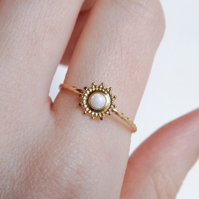 14k Gold Opal Ring Gifts For Her Natural Opal Ring Stacking Ring Minimalist Ring Sunflower Dainty Ring Promise Ring Birthstone Ring