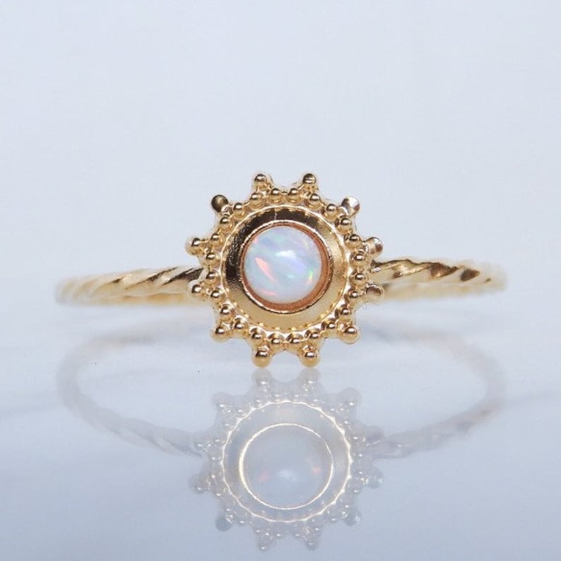 14k Gold Opal Ring Gifts For Her Natural Opal Ring Stacking Ring Minimalist Ring Sunflower Dainty Ring Promise Ring Birthstone Ring