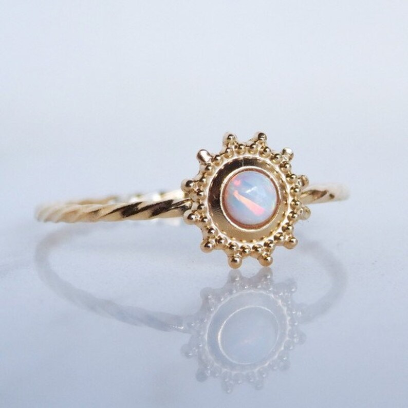 14k Gold Opal Ring Gifts For Her Natural Opal Ring Stacking Ring Minimalist Ring Sunflower Dainty Ring Promise Ring Birthstone Ring