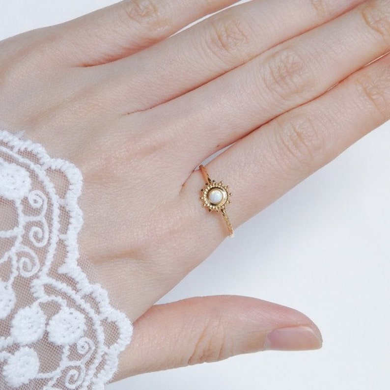 14k Gold Opal Ring Gifts For Her Natural Opal Ring Stacking Ring Minimalist Ring Sunflower Dainty Ring Promise Ring Birthstone Ring