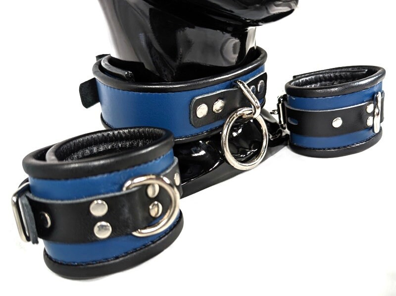 Submissive Collar & Cuff Set Lockable BDSM Leather Bondage Restraints ...