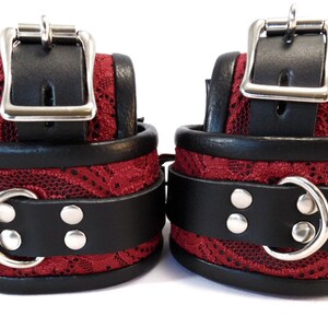 Submissive Collar & Cuff Set Lockable BDSM Leather Bondage Restraints ...