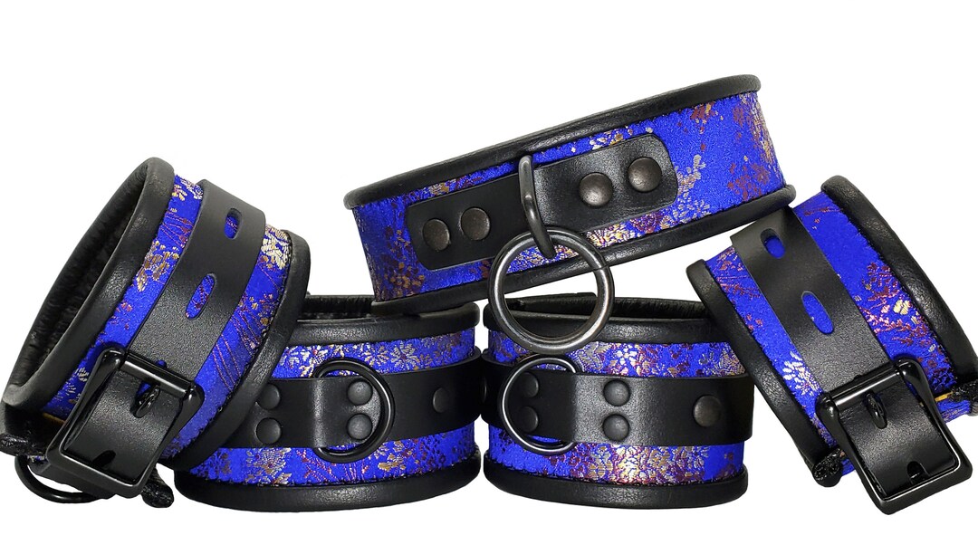 Submissive Collar & Cuff Set Lockable BDSM Leather Bondage Restraints ...